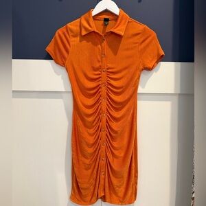 wild fable shimmery Orange Ruched Button-Front Polo Mini Dress a size XS